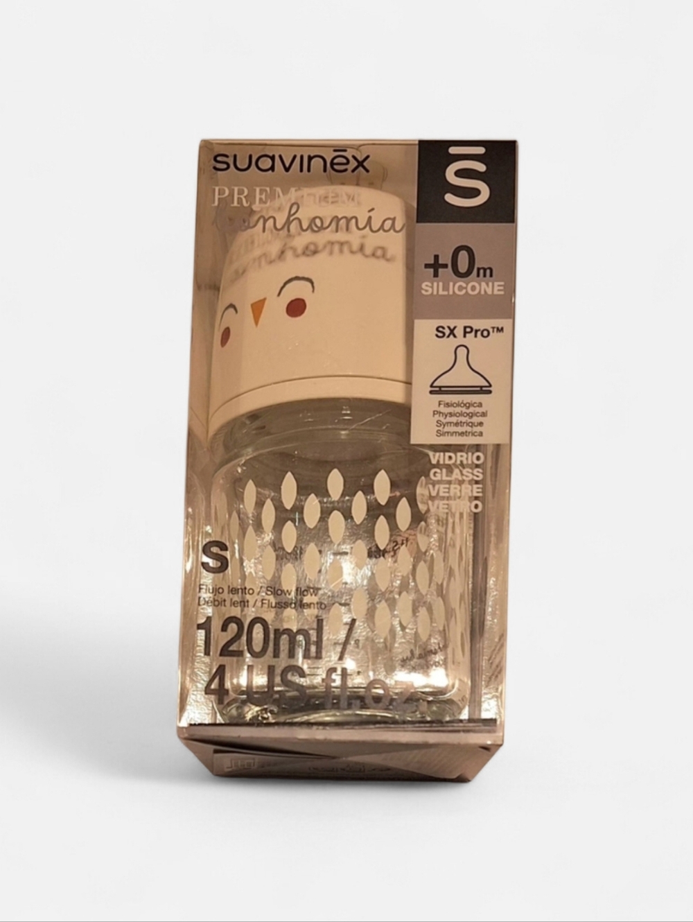 Suavinex White Glass Baby Bottle 120ml with Silicone Nipples